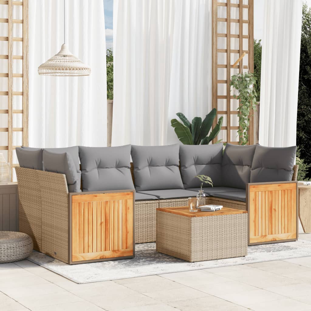 vidaXL 7-delige Loungeset met kussens poly rattan zwart