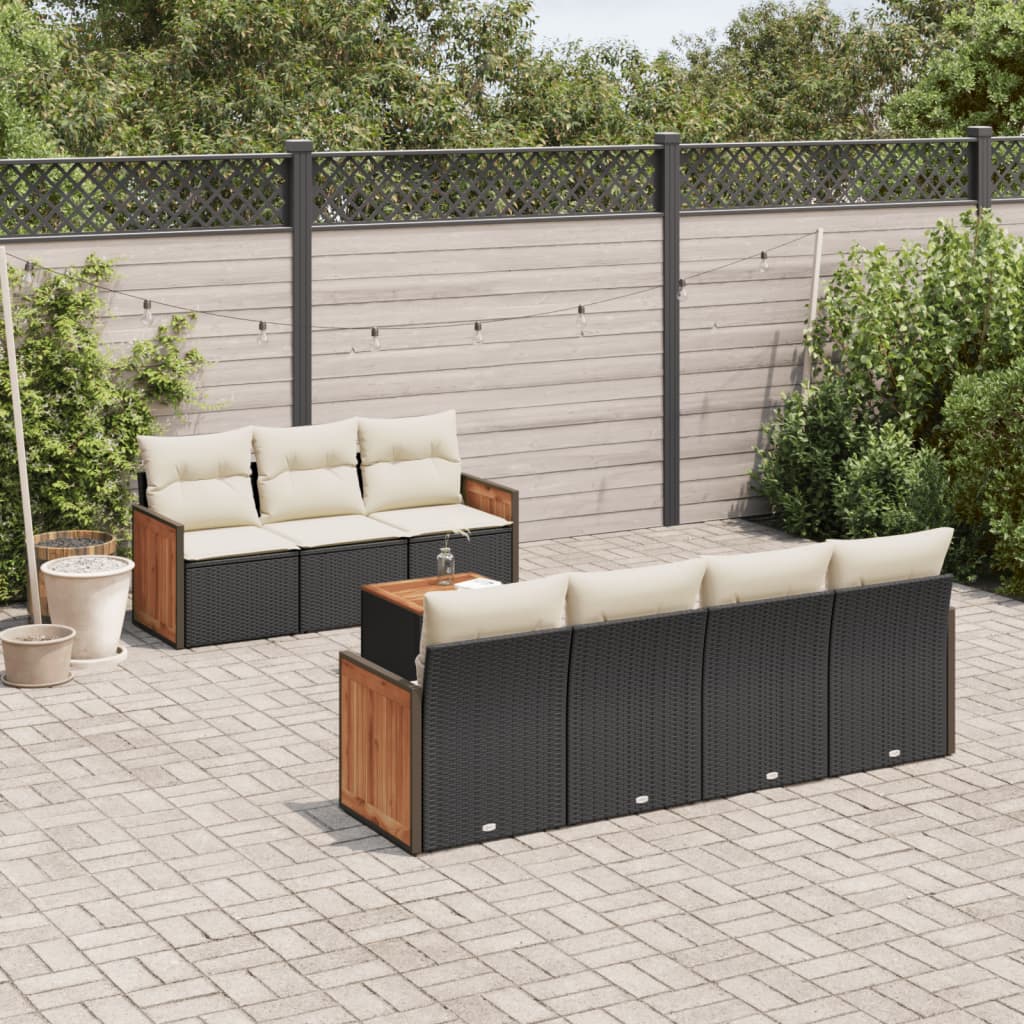 vidaXL 8-piece Lounge Set with Cushions Poly Rattan Black