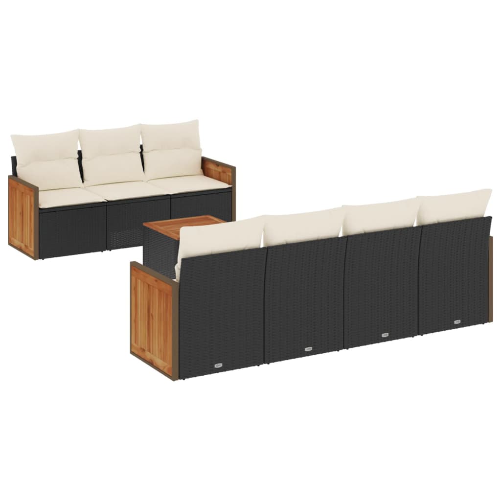 vidaXL 8-piece Lounge Set with Cushions Poly Rattan Black