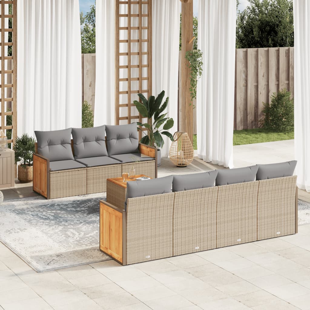 vidaXL 8-piece Lounge Set with Cushions Poly Rattan Black