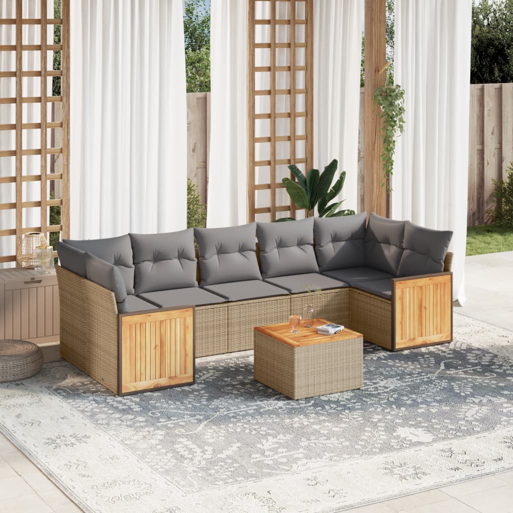 vidaXL 8-delige Loungeset met kussens poly rattan zwart