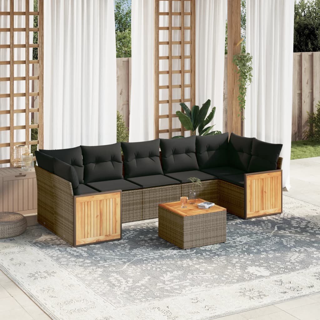 vidaXL 8-delige Loungeset met kussens poly rattan zwart