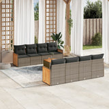 vidaXL 9-delige Loungeset met kussens poly rattan zwart