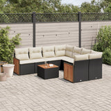 vidaXL 9-piece Poly Rattan Lounge Set with Cushions Black