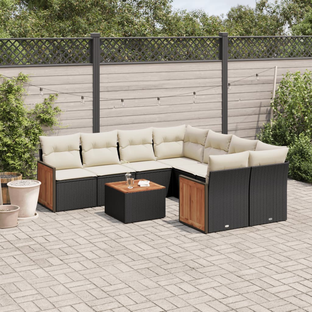 vidaXL 9-piece Poly Rattan Lounge Set with Cushions Black