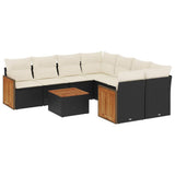 vidaXL 9-piece Poly Rattan Lounge Set with Cushions Black