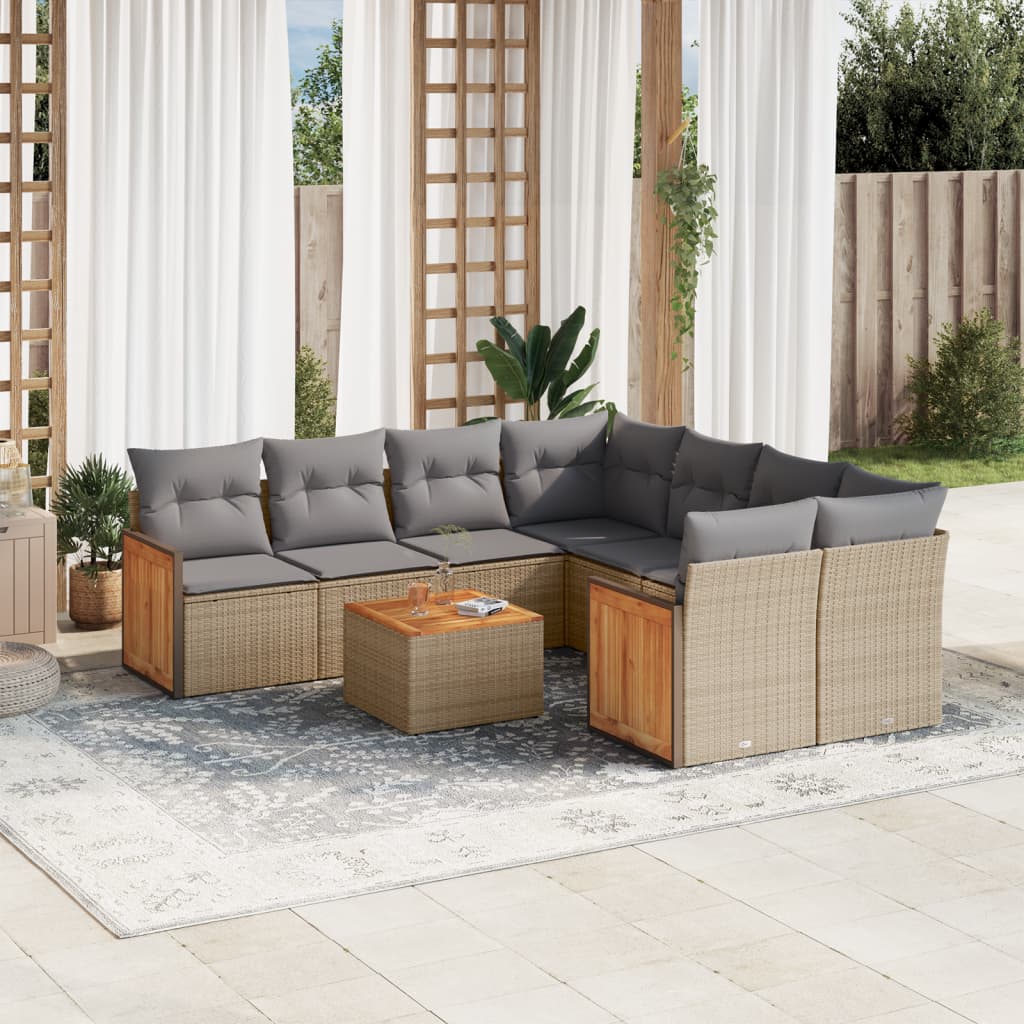 vidaXL 9-piece Poly Rattan Lounge Set with Cushions Black