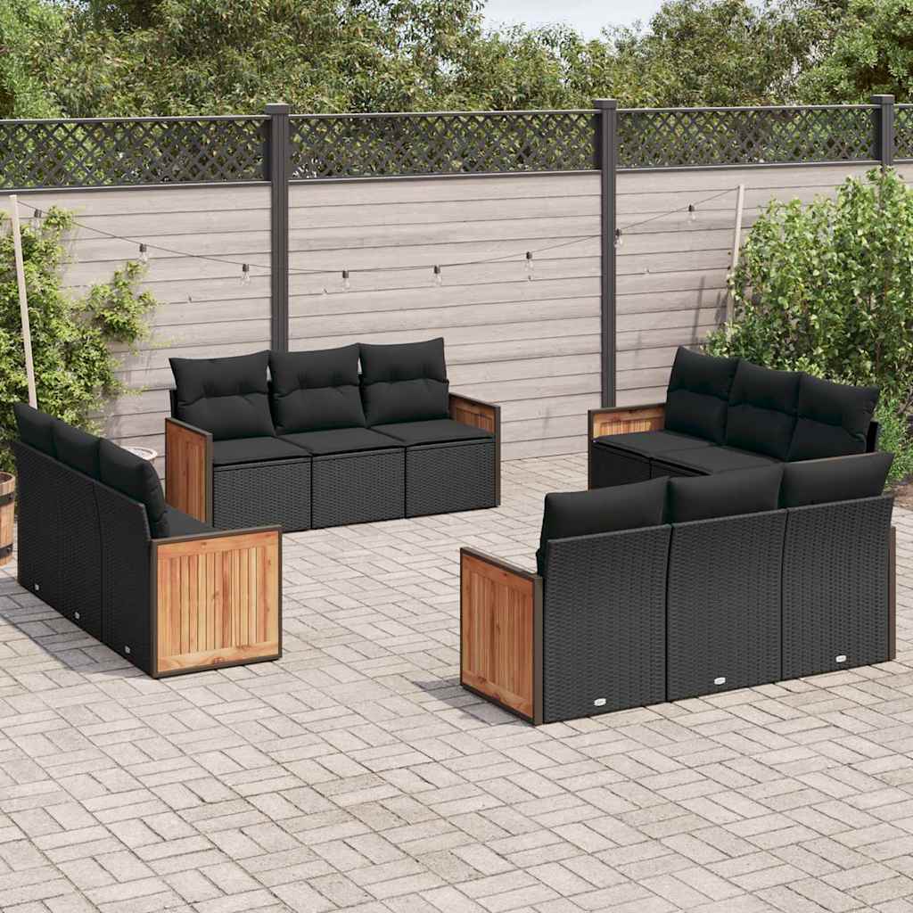 vidaXL 12-piece Lounge Set with Cushions Poly Rattan Black