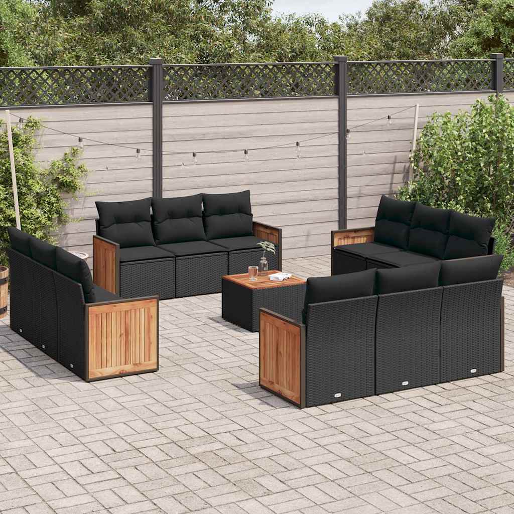 vidaXL 12-piece Lounge Set with Cushions Poly Rattan Black