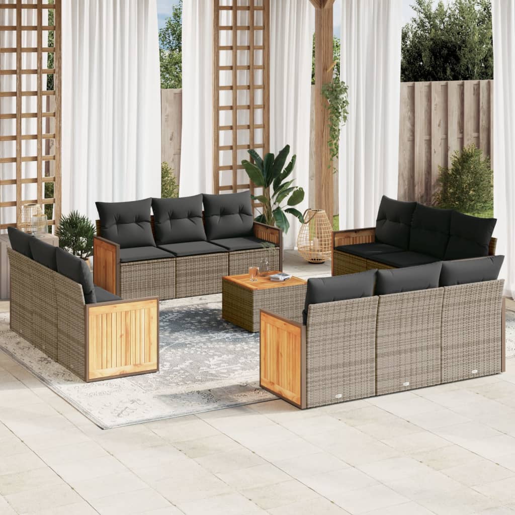 vidaXL 12-piece Lounge Set with Cushions Poly Rattan Black