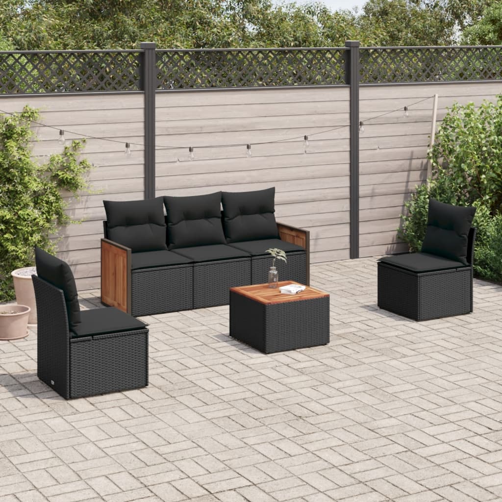 vidaXL 5-delige Loungeset met kussens poly rattan zwart