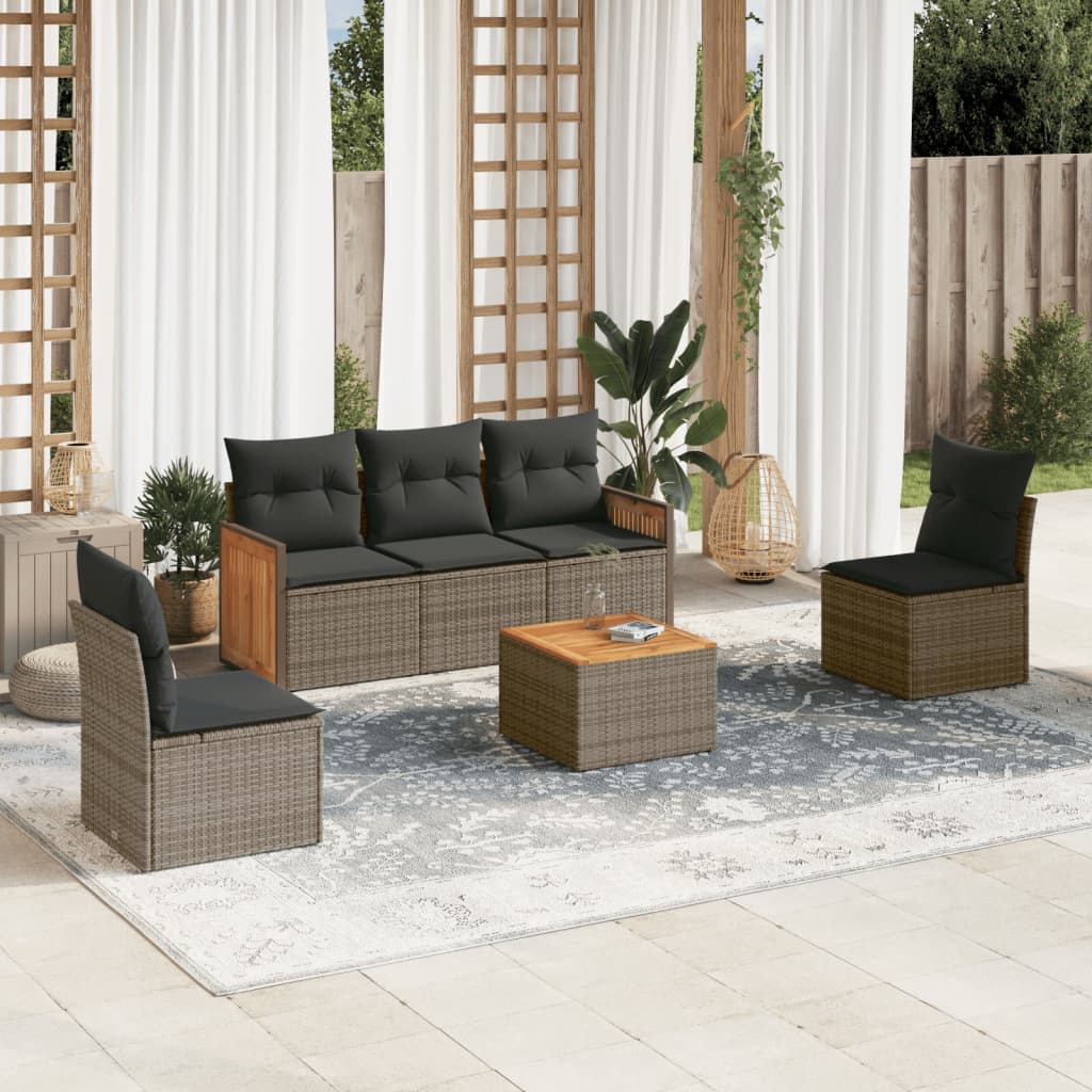 vidaXL 5-delige Loungeset met kussens poly rattan zwart