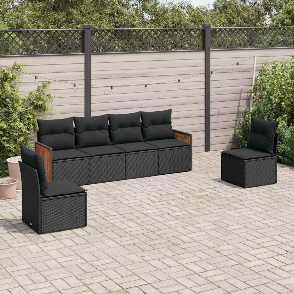 vidaXL 6-delige Loungeset met kussens poly rattan zwart