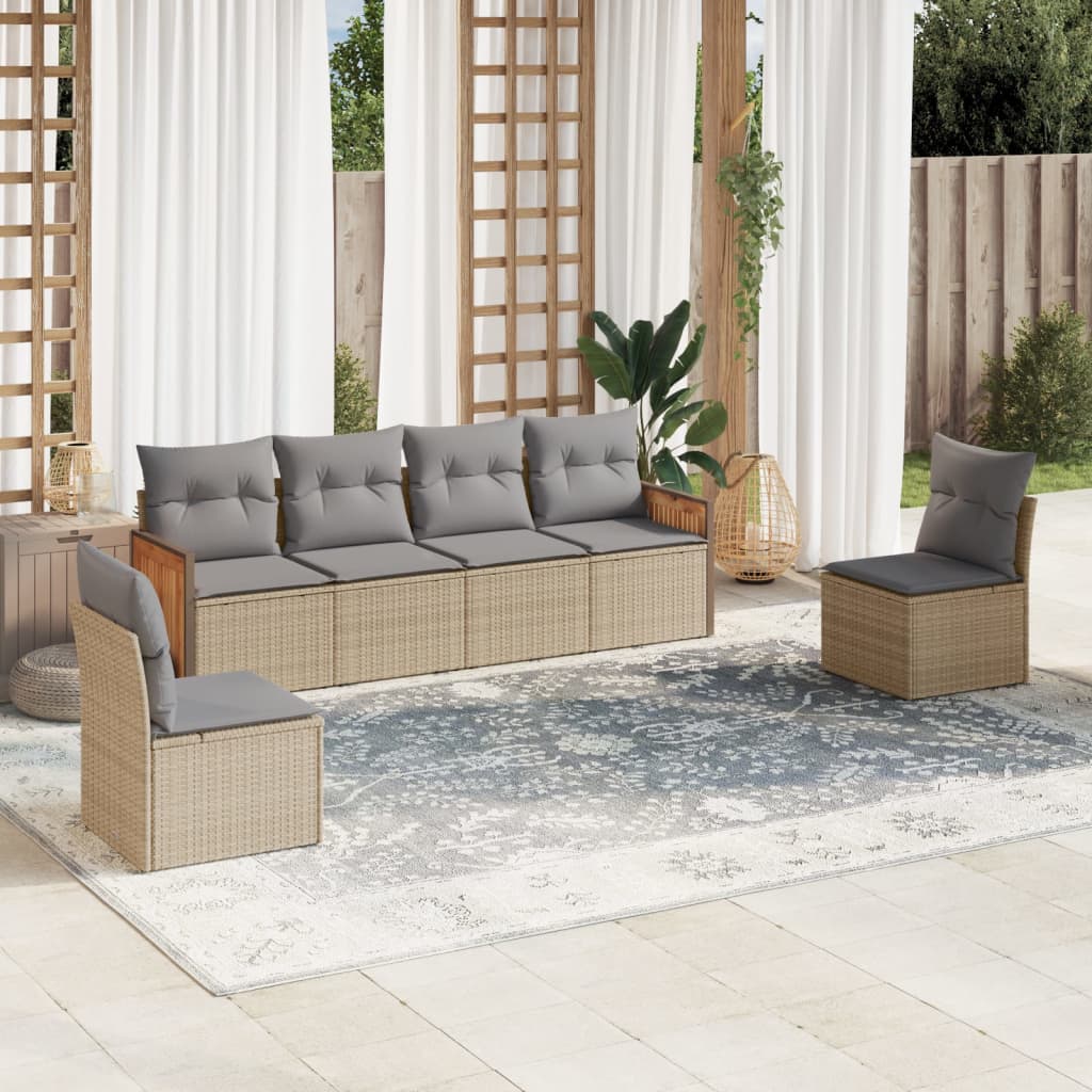 vidaXL 6-delige Loungeset met kussens poly rattan zwart