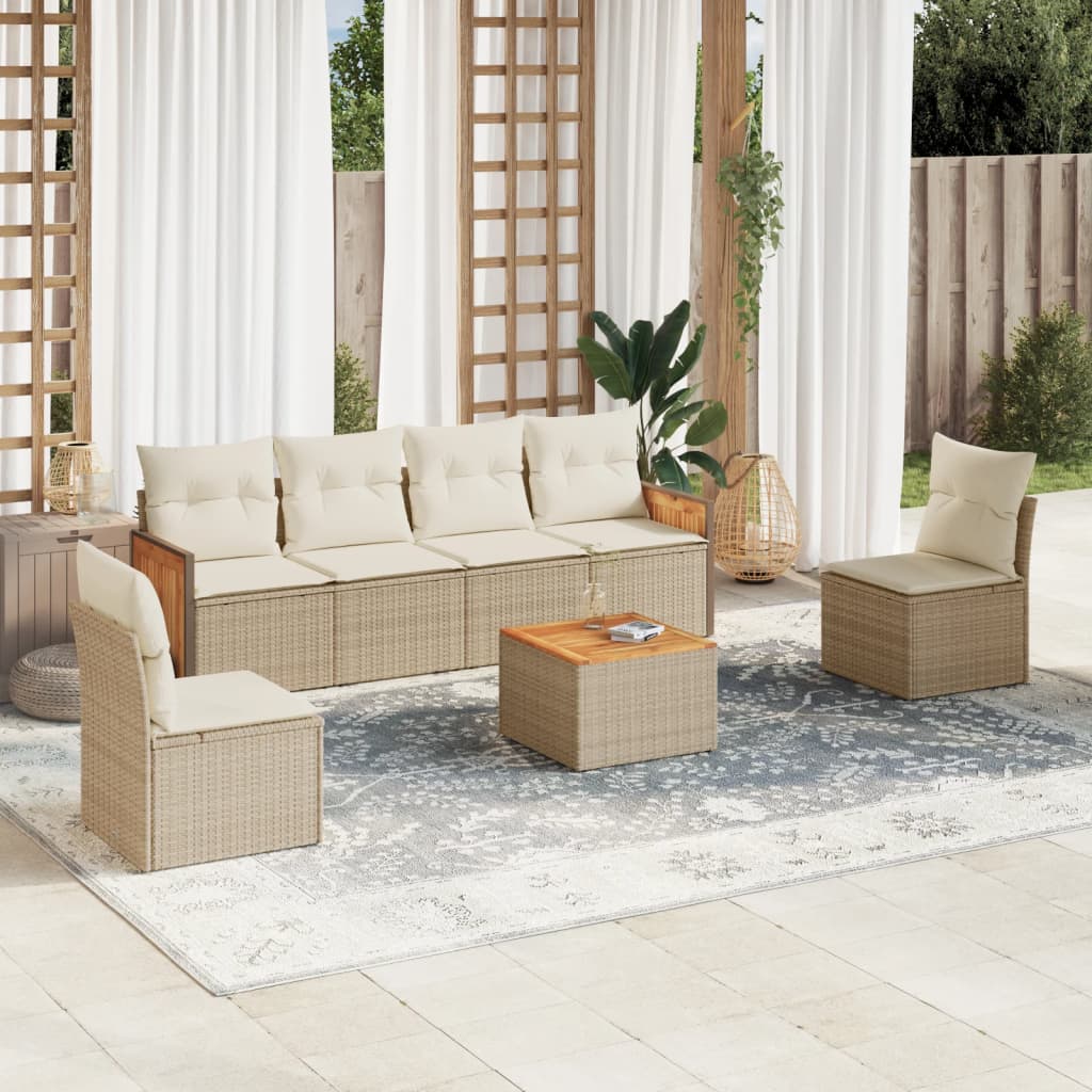 vidaXL 6-delige Loungeset met kussens poly rattan zwart