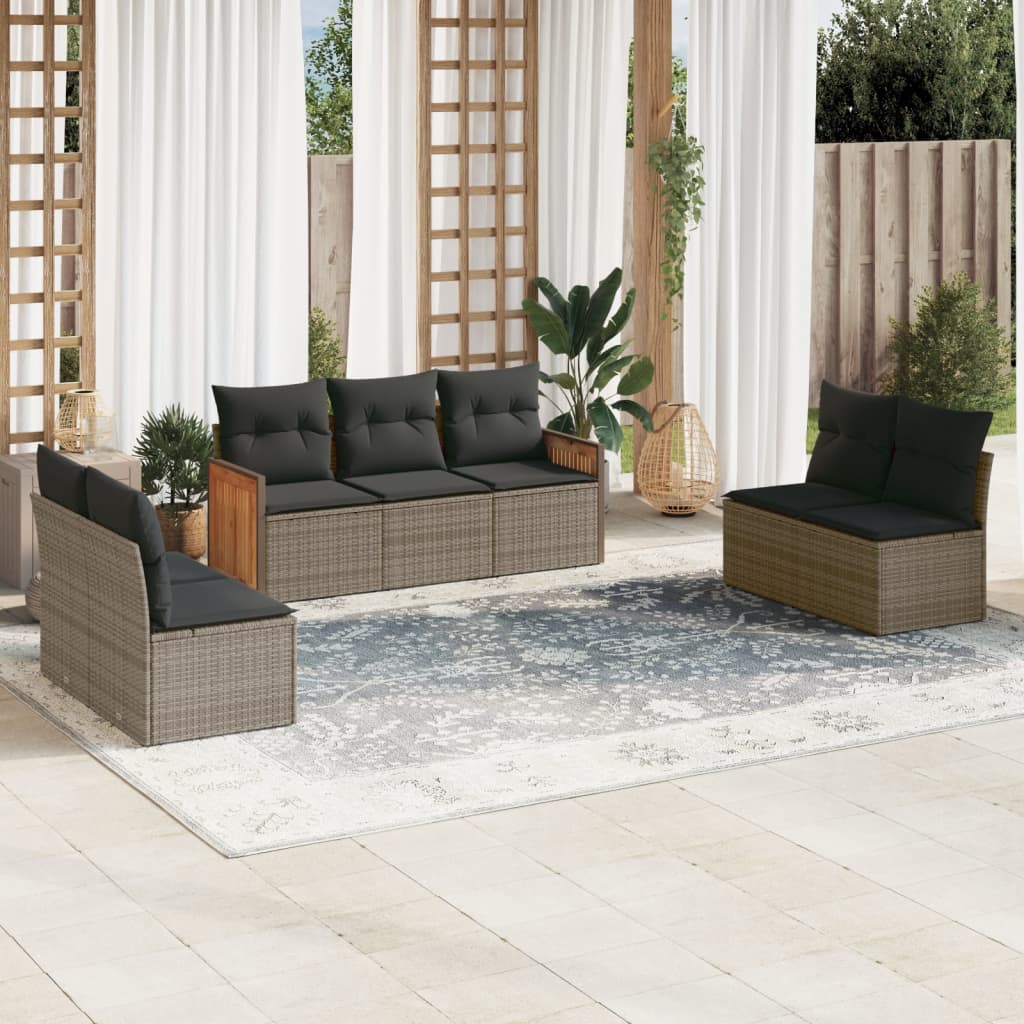 vidaXL 7-delige Loungeset met kussens poly rattan zwart