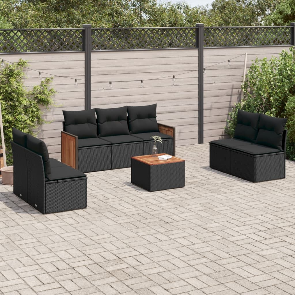 vidaXL 7-delige Loungeset met kussens poly rattan zwart