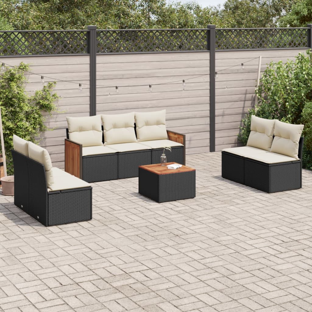 vidaXL 7-delige Loungeset met kussens poly rattan zwart