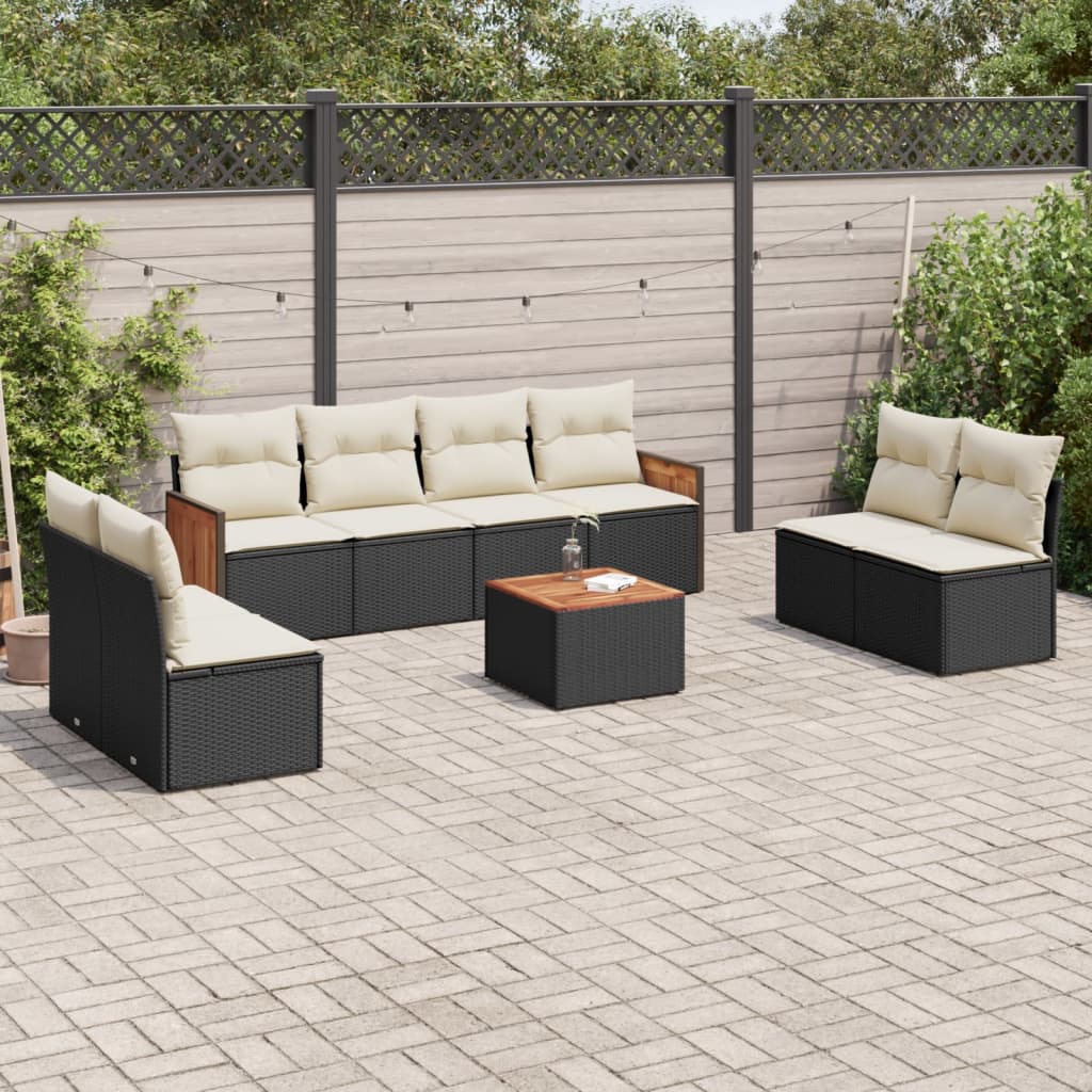 vidaXL 8-delige Loungeset met kussens poly rattan zwart