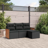vidaXL 4-delige Loungeset met kussens poly rattan zwart