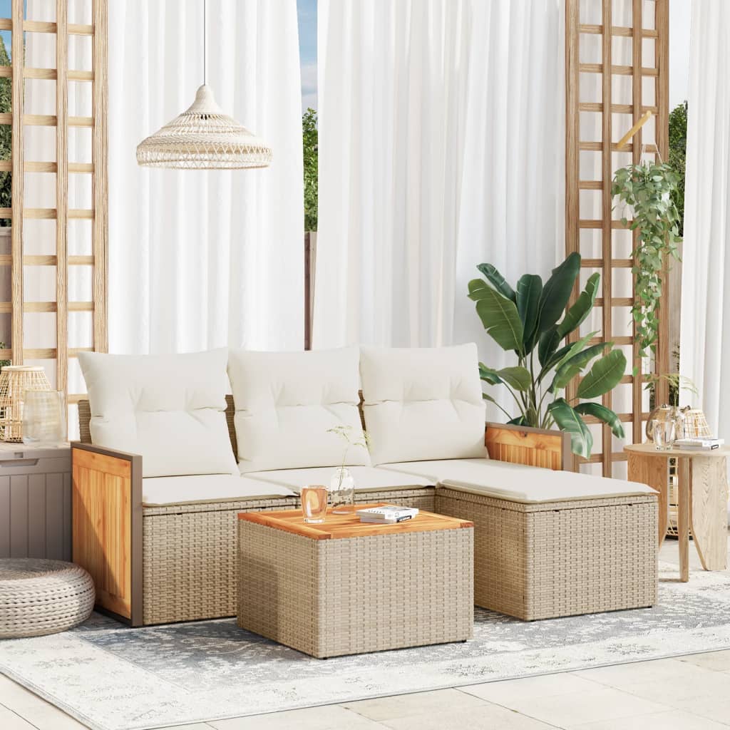 vidaXL 4-delige Loungeset met kussens poly rattan zwart