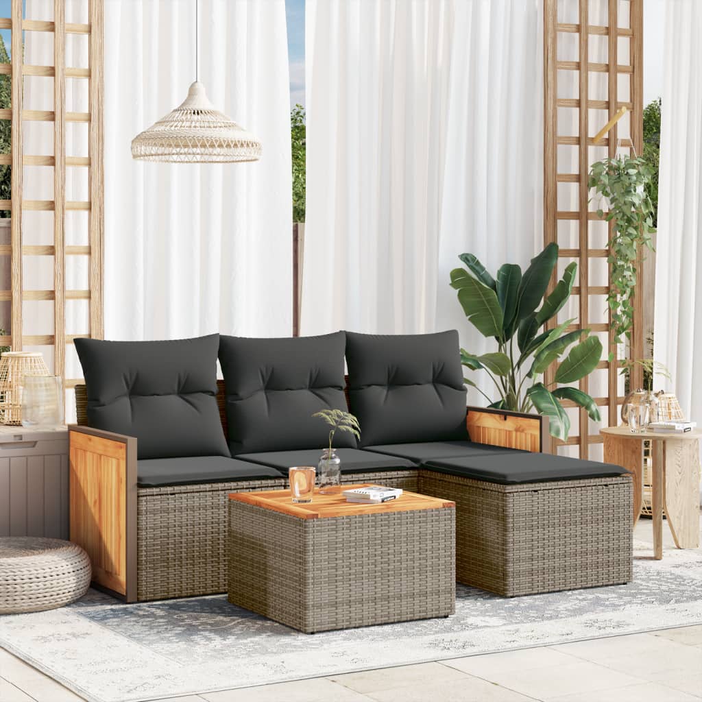 vidaXL 4-delige Loungeset met kussens poly rattan zwart
