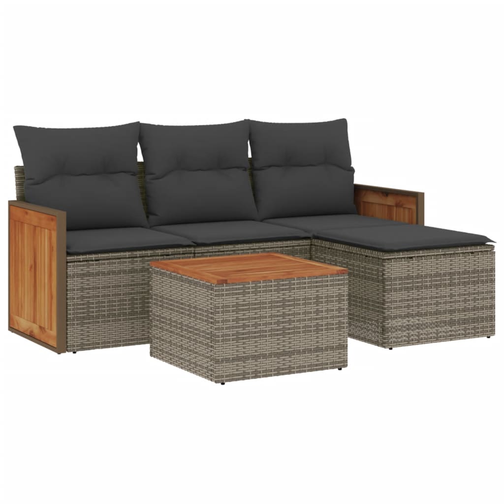 vidaXL 4-delige Loungeset met kussens poly rattan zwart