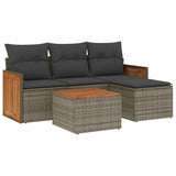vidaXL 4-delige Loungeset met kussens poly rattan zwart
