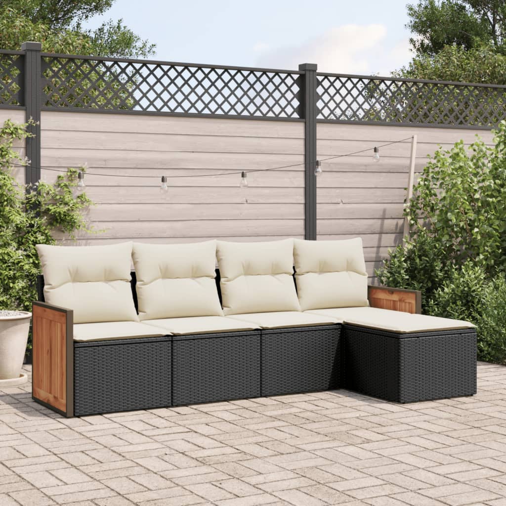 vidaXL 5-Piece Lounge Set with Cushions Poly Rattan Black