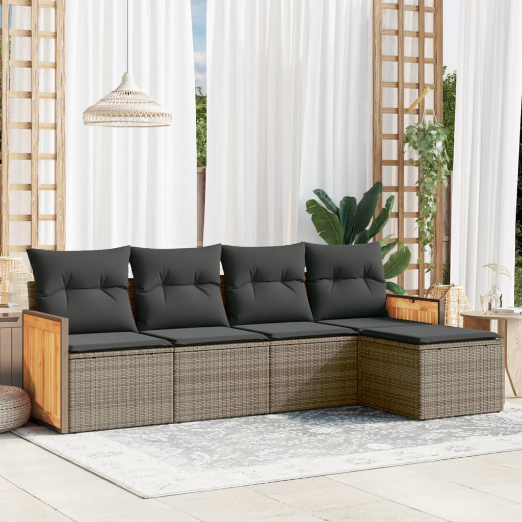 vidaXL 5-Piece Lounge Set with Cushions Poly Rattan Black