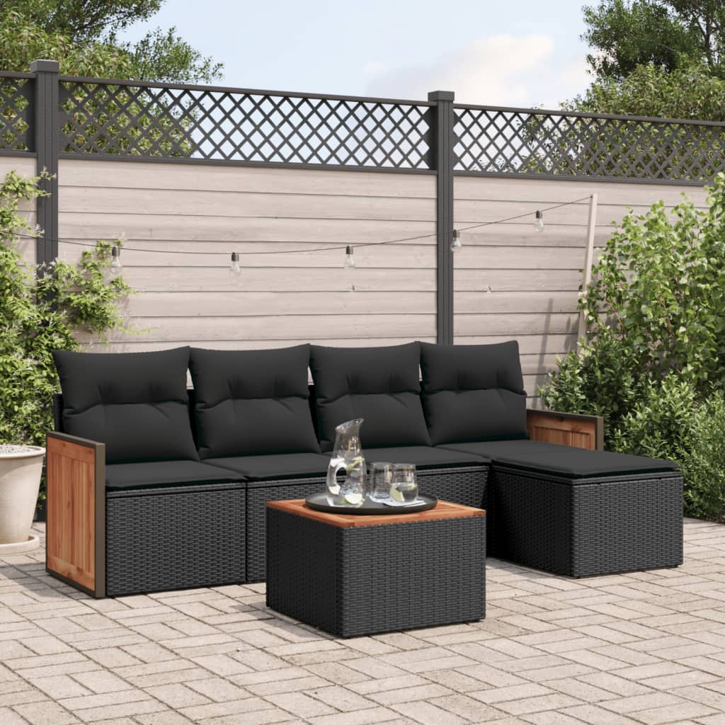 vidaXL 5-Piece Lounge Set with Cushions Poly Rattan Black
