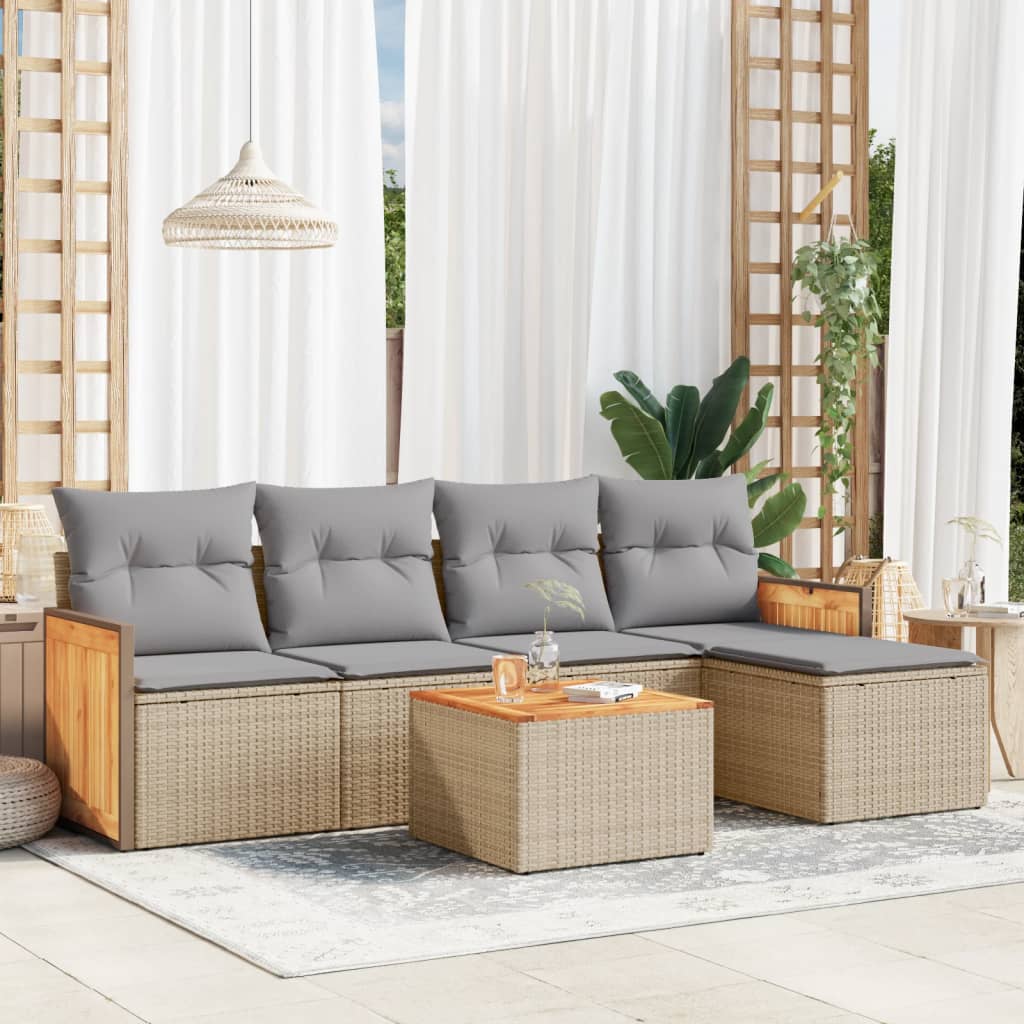 vidaXL 5-Piece Lounge Set with Cushions Poly Rattan Black