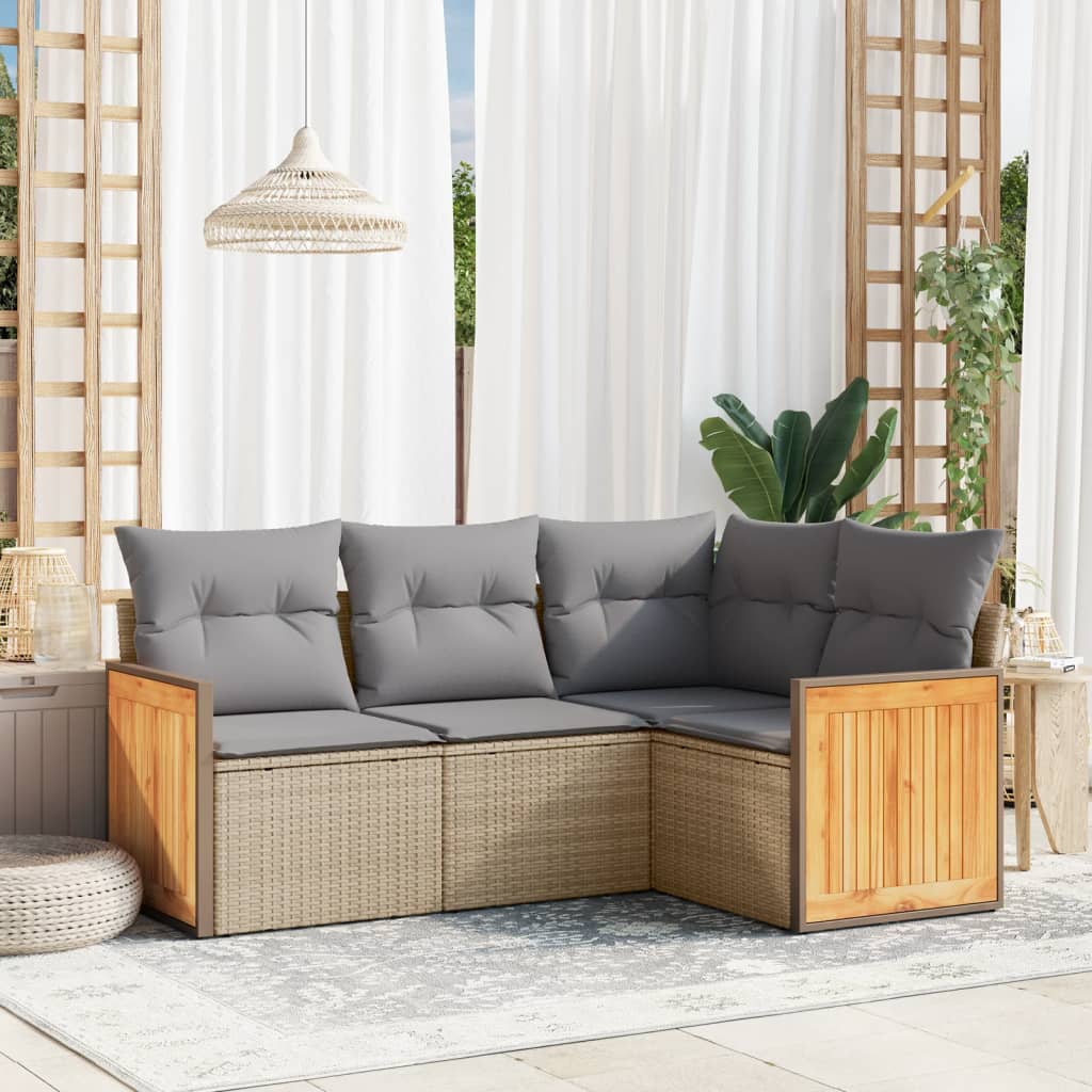 vidaXL 4-delige Loungeset met kussens poly rattan zwart