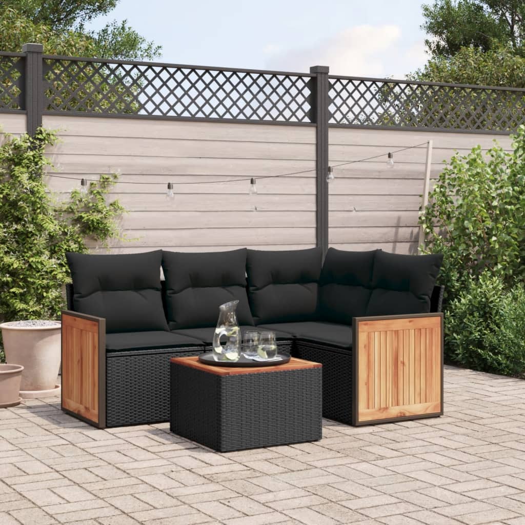 vidaXL 4-delige Loungeset met kussens poly rattan zwart