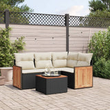 vidaXL 4-delige Loungeset met kussens poly rattan zwart