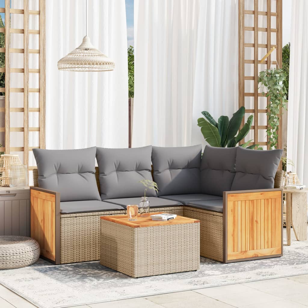 vidaXL 4-delige Loungeset met kussens poly rattan zwart