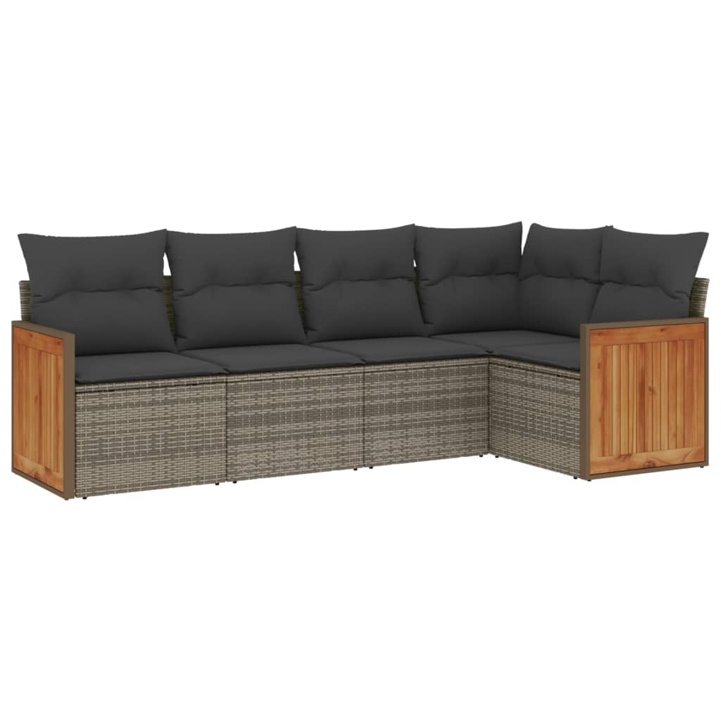 vidaXL 5-delige Loungeset met kussens poly rattan zwart