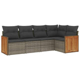 vidaXL 5-delige Loungeset met kussens poly rattan zwart