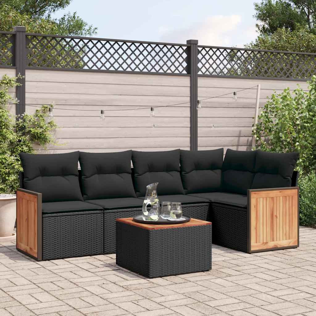 vidaXL 5-delige Loungeset met kussens poly rattan zwart