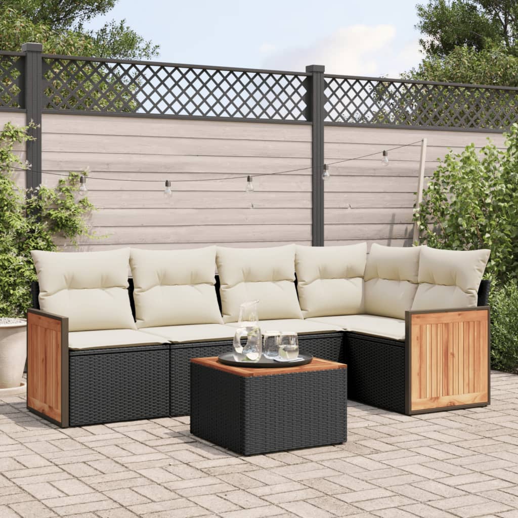 vidaXL 5-delige Loungeset met kussens poly rattan zwart