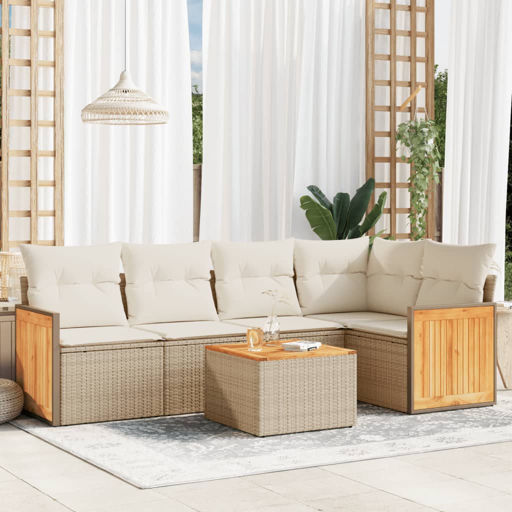 vidaXL 5-delige Loungeset met kussens poly rattan zwart
