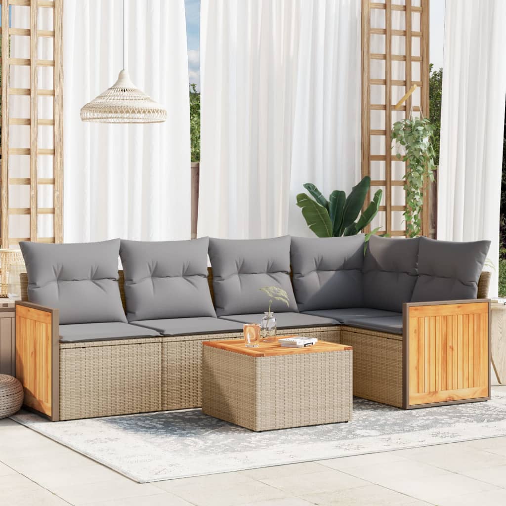 vidaXL 5-delige Loungeset met kussens poly rattan zwart