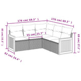 vidaXL 5-delige Loungeset met kussens poly rattan zwart