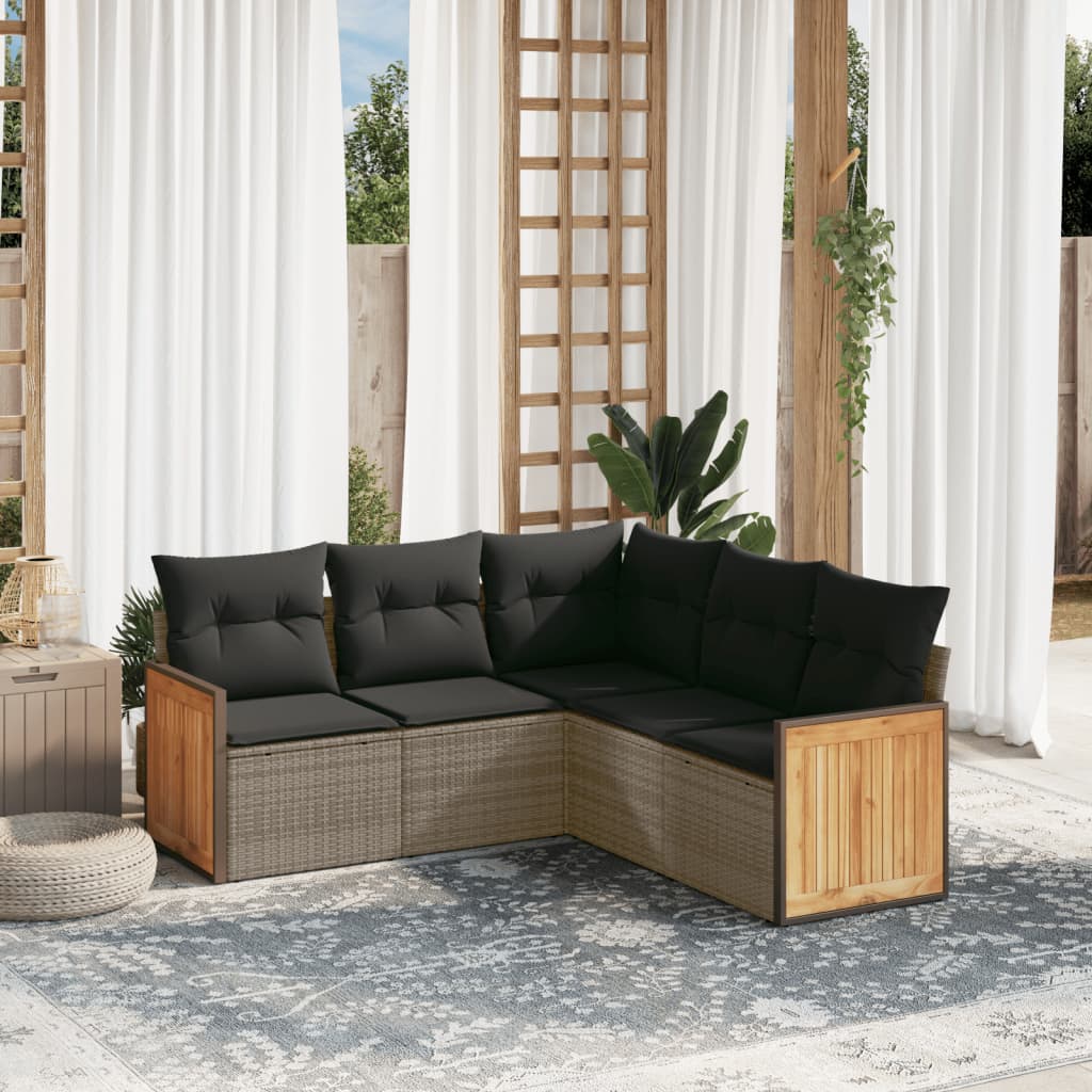vidaXL 5-delige Loungeset met kussens poly rattan zwart