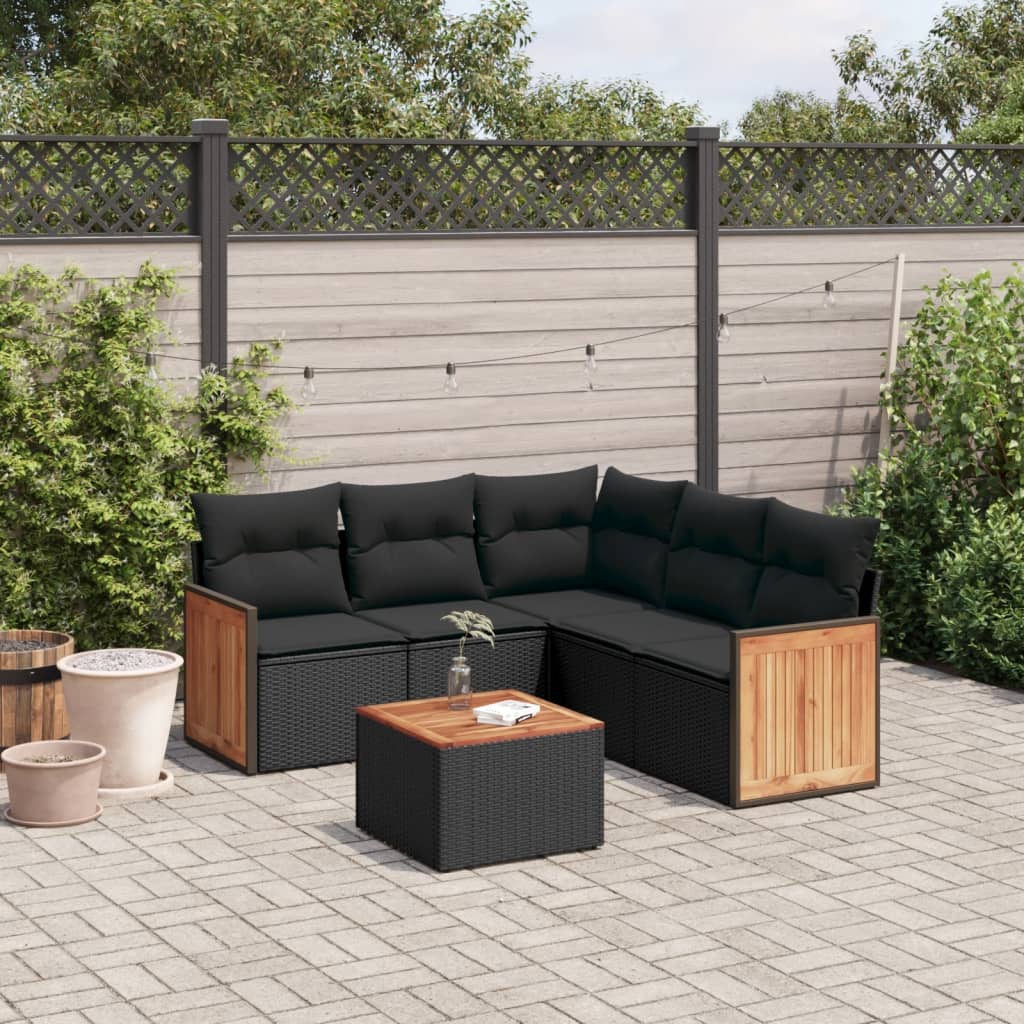 vidaXL 5-delige Loungeset met kussens poly rattan zwart
