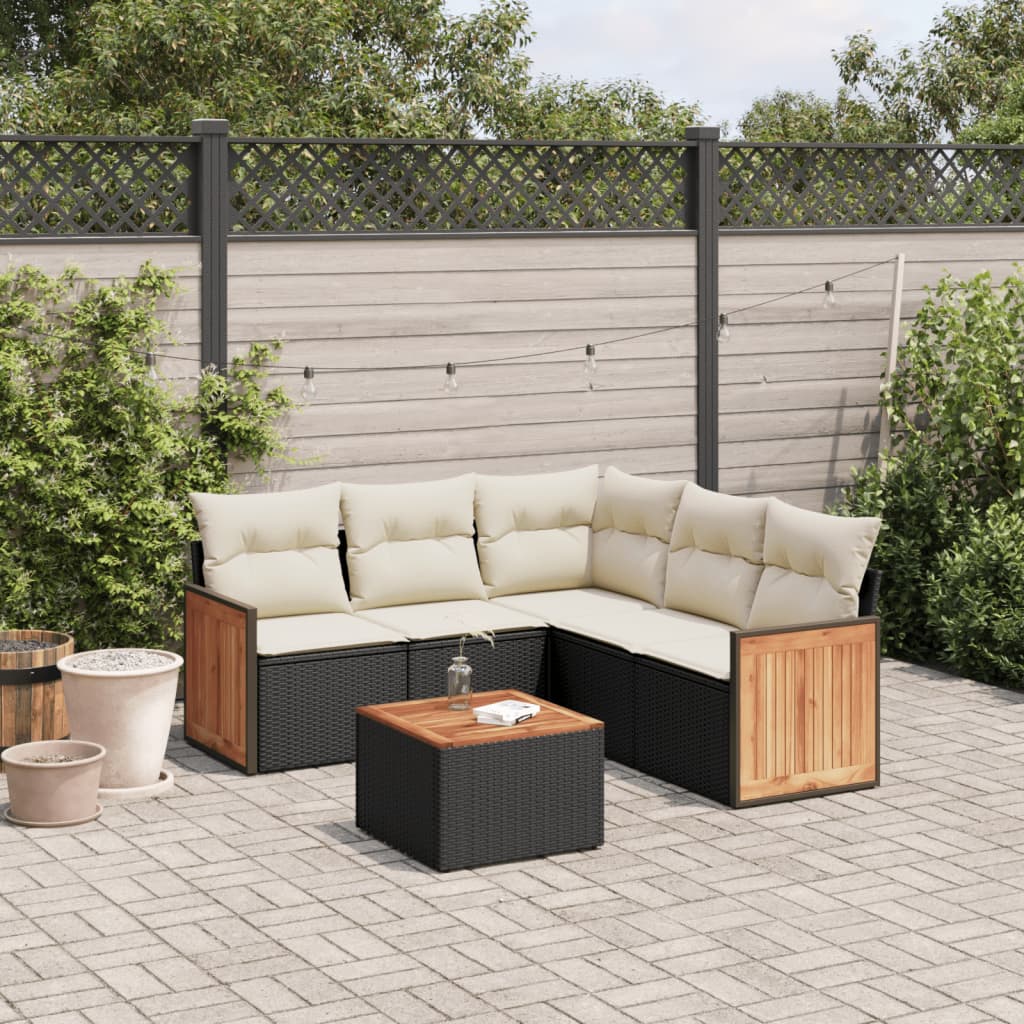 vidaXL 5-delige Loungeset met kussens poly rattan zwart