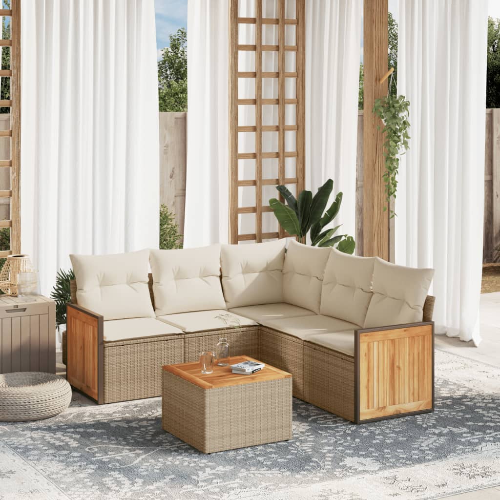 vidaXL 5-delige Loungeset met kussens poly rattan zwart