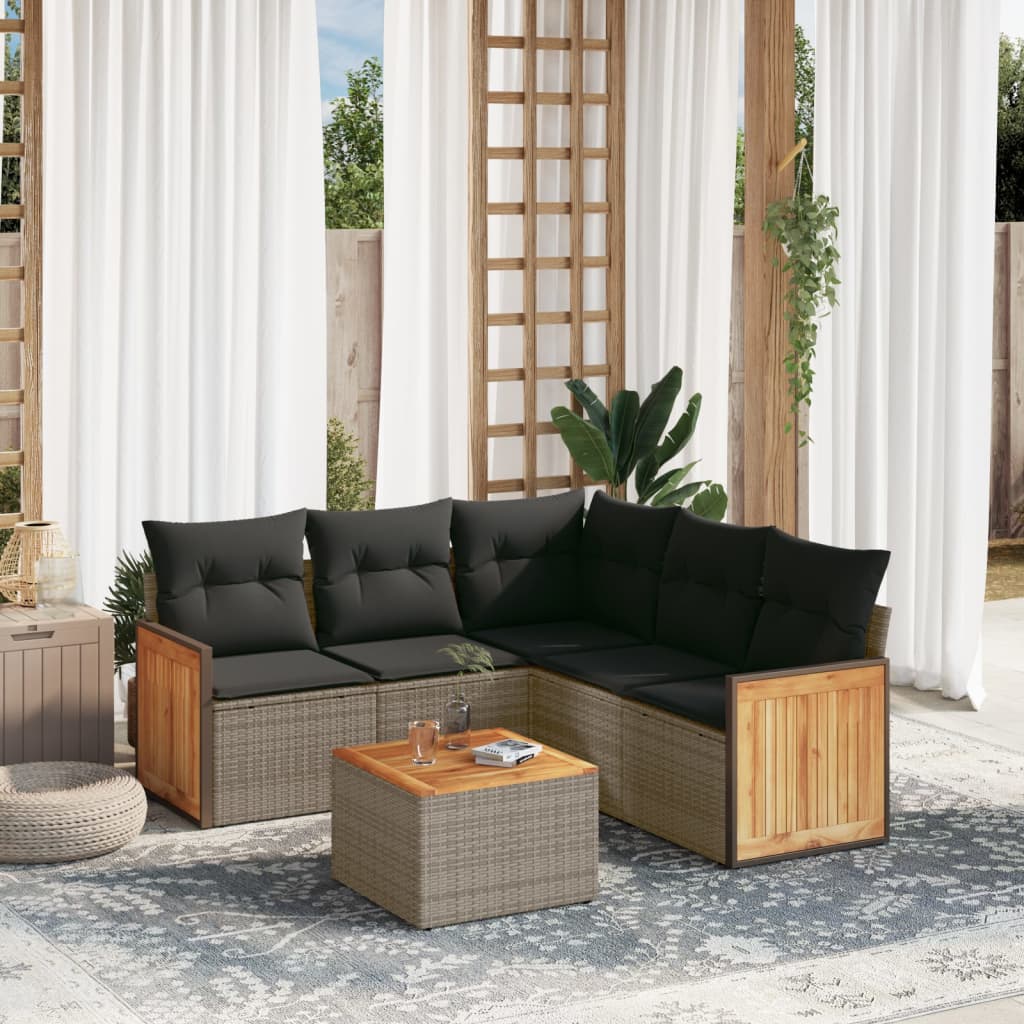vidaXL 5-delige Loungeset met kussens poly rattan zwart