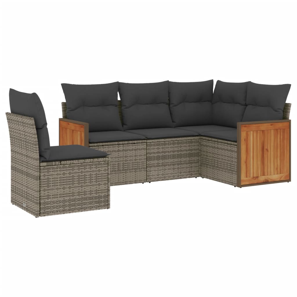 vidaXL 5-delige Loungeset met kussens poly rattan zwart