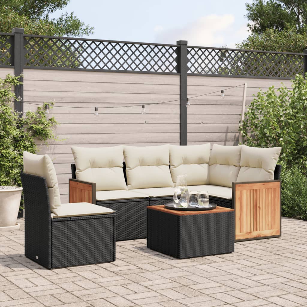 vidaXL 5-delige Loungeset met kussens poly rattan zwart